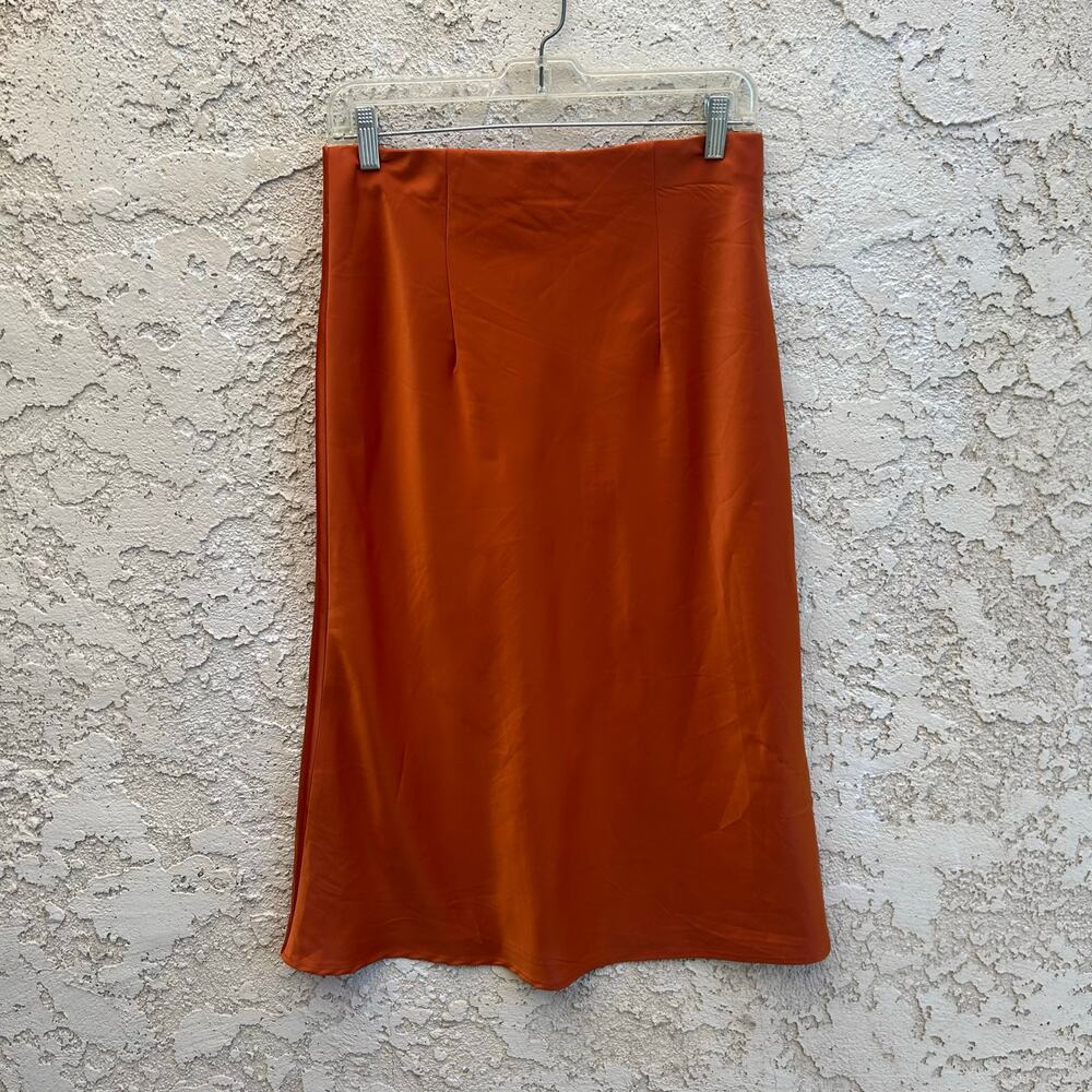 Rachel Zoe Silky Copper Midi Skirt Elastic Waist Size Small